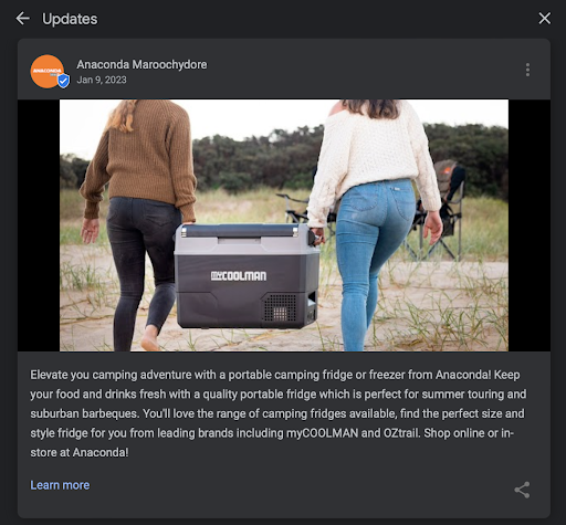 example of a GBP update posted by Anaconda